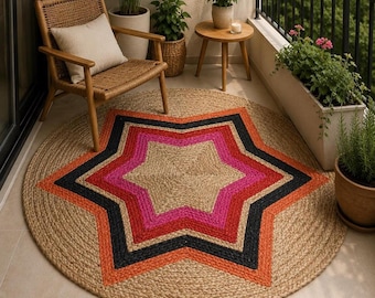 Hand-Braided Natural Jute Round Rug | Custom Size,Indian Handmade White Round Jute Rug Yoga Mat Bohemian Doormat Turkish Living Room Decor