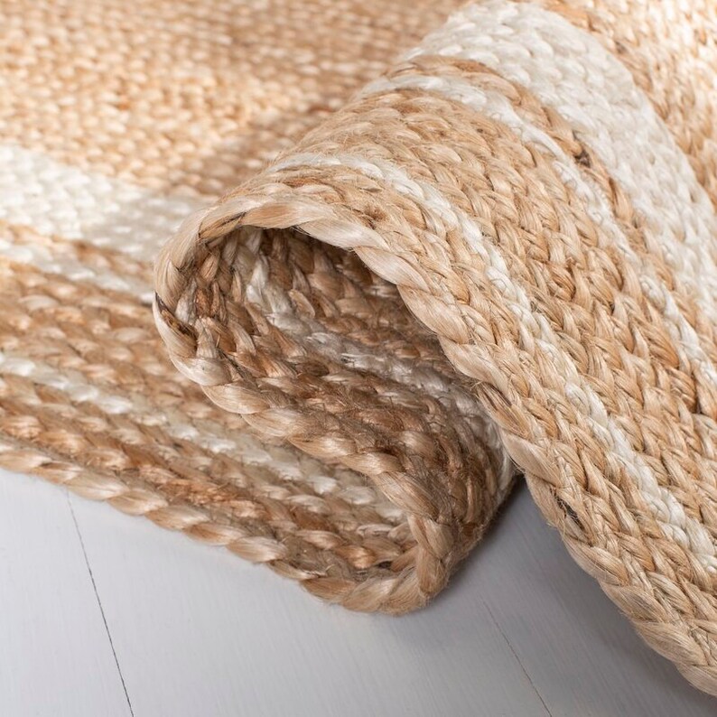 White bordered jute rug Handmade Natural jute Rug, Square Carpet, Rectangle Rug, jute area rug, Braided carpet,Bohemian rug ,jute Runner rug