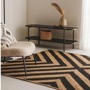 Natürlicher Juteteppich 2,0 x 3,5 m für die Küche: Handgemachter beigefarbener Juteteppich, umweltfreundlicher und rein veganer Teppich, Juteteppich