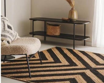 Handwoven Jute Area Rug: Natural Scandi Boho Style Rectangular Braided jute carpets for kitchen, 8 x 10 ft Custom size available