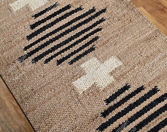 Handwoven Natural Jute Rug, Handmade Hemp Rug Custom Size Rug Vintage Area Rug Organic Fiber Rug Kitchen Rug Bohemian Rug Outdoor Boho Rug