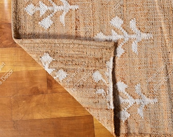 10x12 12x14 Jute Rug Ivory Flower Natural Jute High Quality Hand Woven Premium Quality Boho Style Rug Moroccan Nordic Rug Bohemian Decor Rug