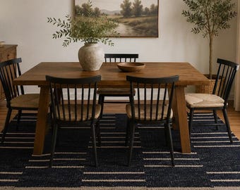 Black Jute Rug with White Stripes, Modern Farmhouse Area Carpet, Handwoven Jute, Hemp Jute Rug, Jute Bed Side Rug, Jute Area Runner rug