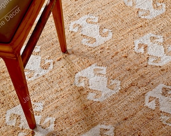 Natural White Flower Jute Rug, High Quality Hand Woven Premium Quality Boho Style Rug, Bohemian Decor Rug, Moroccan Nordic Rug