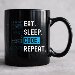 Black Coder Mug Eat Sleep Code Repeat Mug Java Programmer Gift Software ...