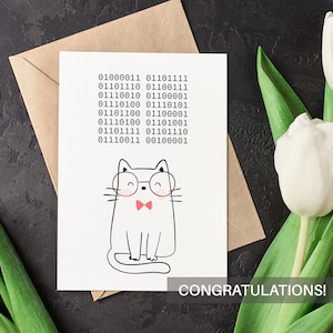 Congratulations Greeting Card Computer Science Graduation Card  Programmer Greeting Card Graduation Congratulations Card Cat Greeting Card