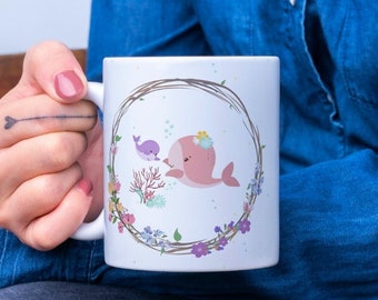 Cute animal mug, colorful coffee mug, aesthetic mug, custom text mug, snail mug, penguin mug, whale mug, bear mug, tiger mug, fox mug