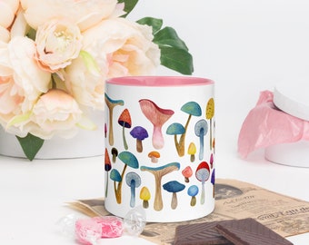 Taza de hongos, taza cottagecore, taza de bruja, taza estética, hongos mágicos, hongo shiitake, café de hongos, hongo psicodélico