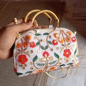 Bolso de mano con bordado floral, bolso de mano para boda india, bolso con asa colorida, bolso de fiesta, bolso de novia étnico, regalo para ella, bolso de regalo para damas de honor