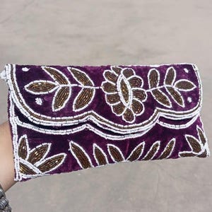 Floral Embroidered rectangle Beaded clutch bag with flower clasp bridal bridesmaids Gift for her