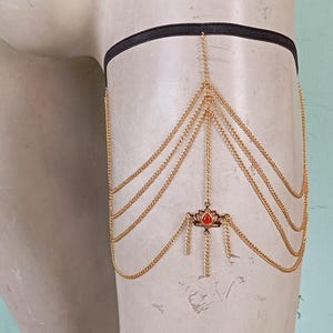 Ruby stone Gold Thigh Chain Jewelry for Women | Lotus Boho Body Chain | Adjustable Leg Chain | handmade Jewelry Statement Leg Accessory