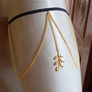 Gold Leaf Leg Chain Jewelry - Adjustable Thigh Chain - Handmade Boho Body Jewelry for Women - Skirt/Prom Dress Accessory