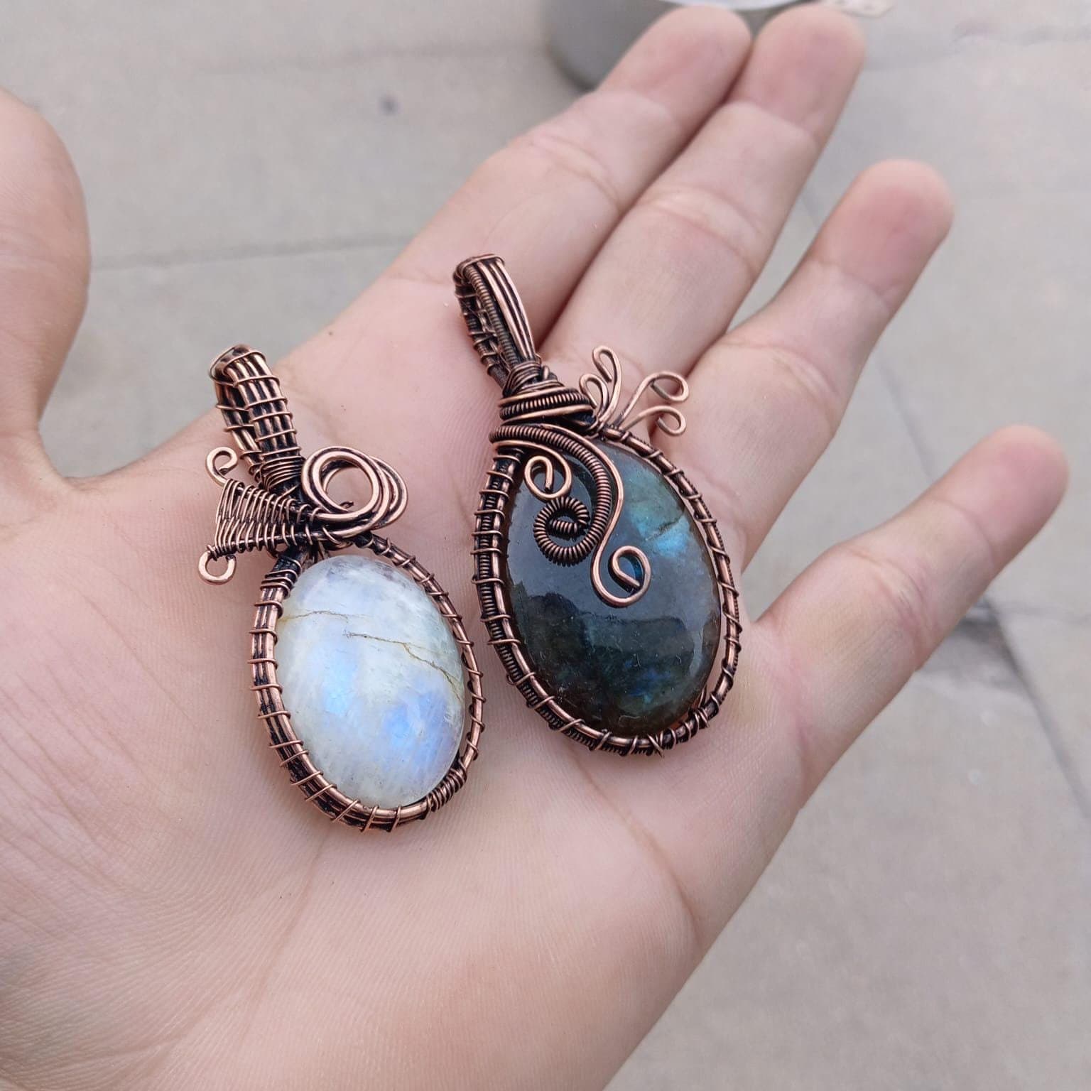 Black Rainbow and Moonstone Pendants , Pure Copper Wire Wrapped Pendant. Handmade Chain Pendant Jewelry, Gifts For Wife, Gifts For Mom, Gift