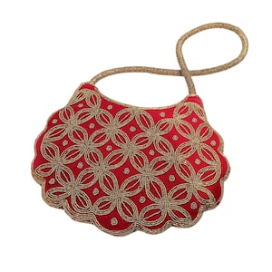 Royal Red velvet beaded clutch, Floral beaded evening bag, Wedding beaded clutch with braided shoulder strap , Bridesmaids gift Retro Clutch