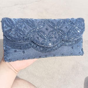 Hand Beaded Clutch, Blue Velvet Party Bag With Braided Bead Shoulder Strap , Indian Handicraft Purse Gift for Her, Gift for wife