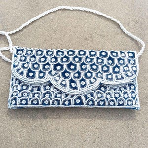 Hand Beaded Clutch, Blue Velvet Party Bag With Braided Bead Shoulder Strap , Indian Handicraft Purse Gift for Her, Gift for wife