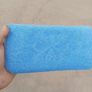 Hand Beaded Clutch,  light Blue beaded Party Bag , Indian Handicraft Purse Gift for Her, Gift for wife, wedding clutch, formal clutch