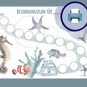 Plano de recompensa infantil Gráfico de recompensa Montessori para imprimir o plano de reforço baixar pôster do cavalo marinho rotina infantil plano semanal PDF