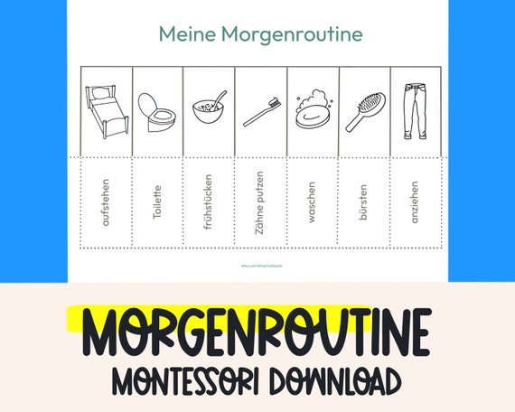 Morgenroutine Kinder deutsch Routine Plan Montessori Lernmaterial Routinekarten Download Belohnungstafel Kind Morgenroutine DIY ausdrucken
