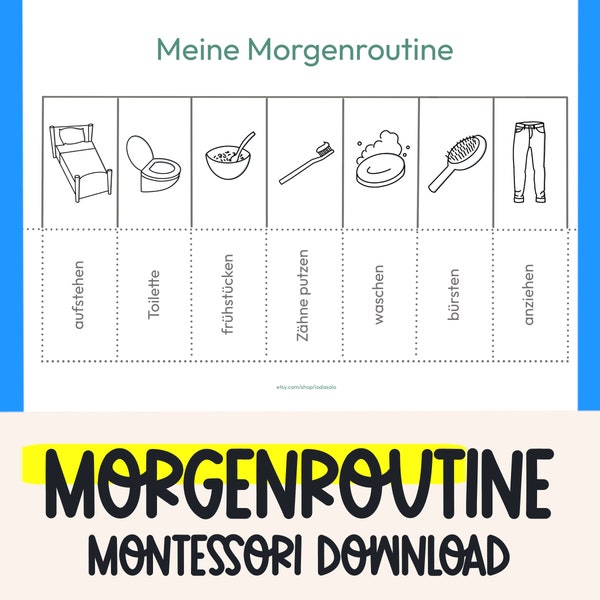 Morgenroutine Kinder deutsch Routine Plan Montessori Lernmaterial Routinekarten Download Belohnungstafel Kind Morgenroutine DIY ausdrucken
