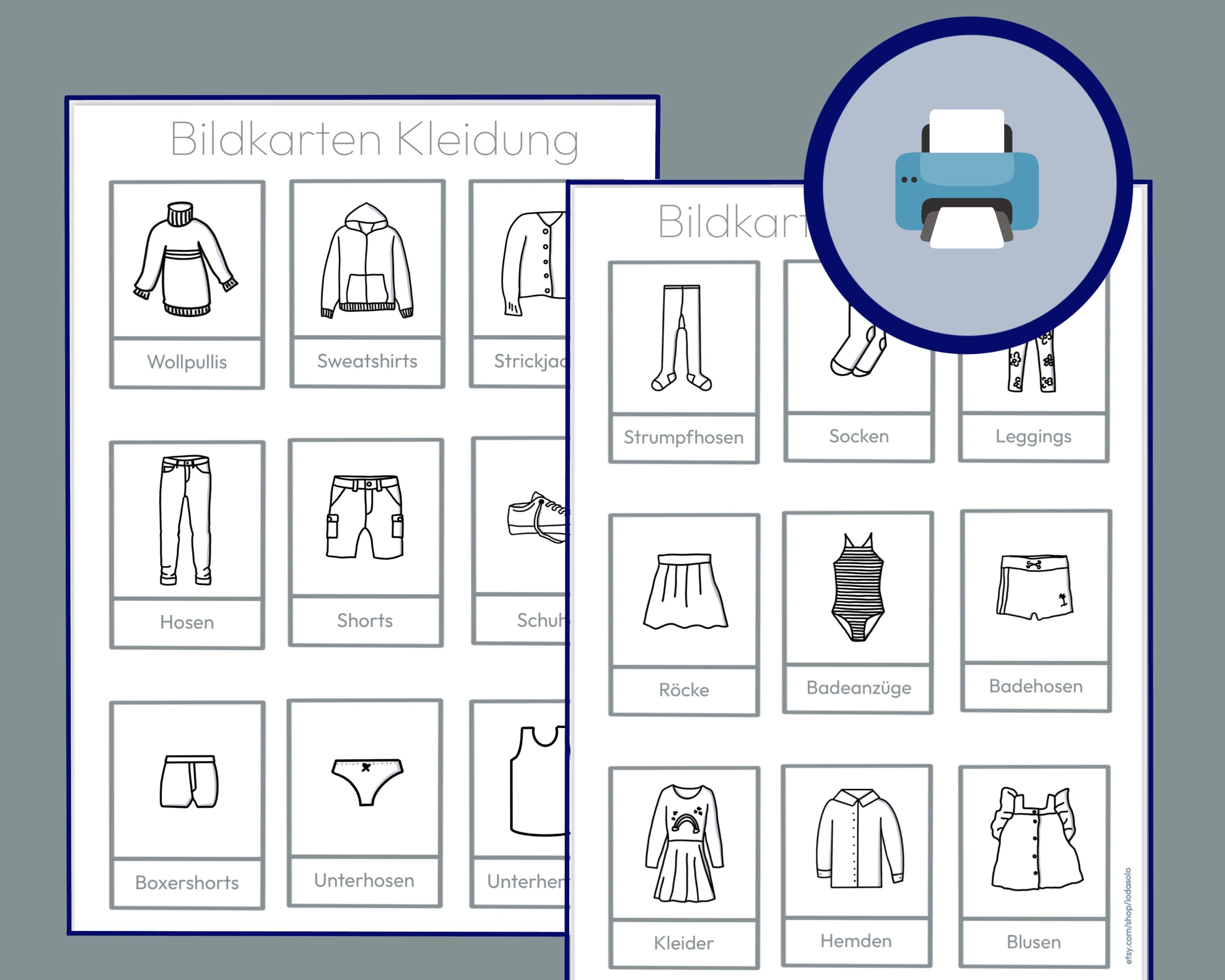 Bildkarten Kleidung Kinder Etiketten Kleiderschrank Montessori