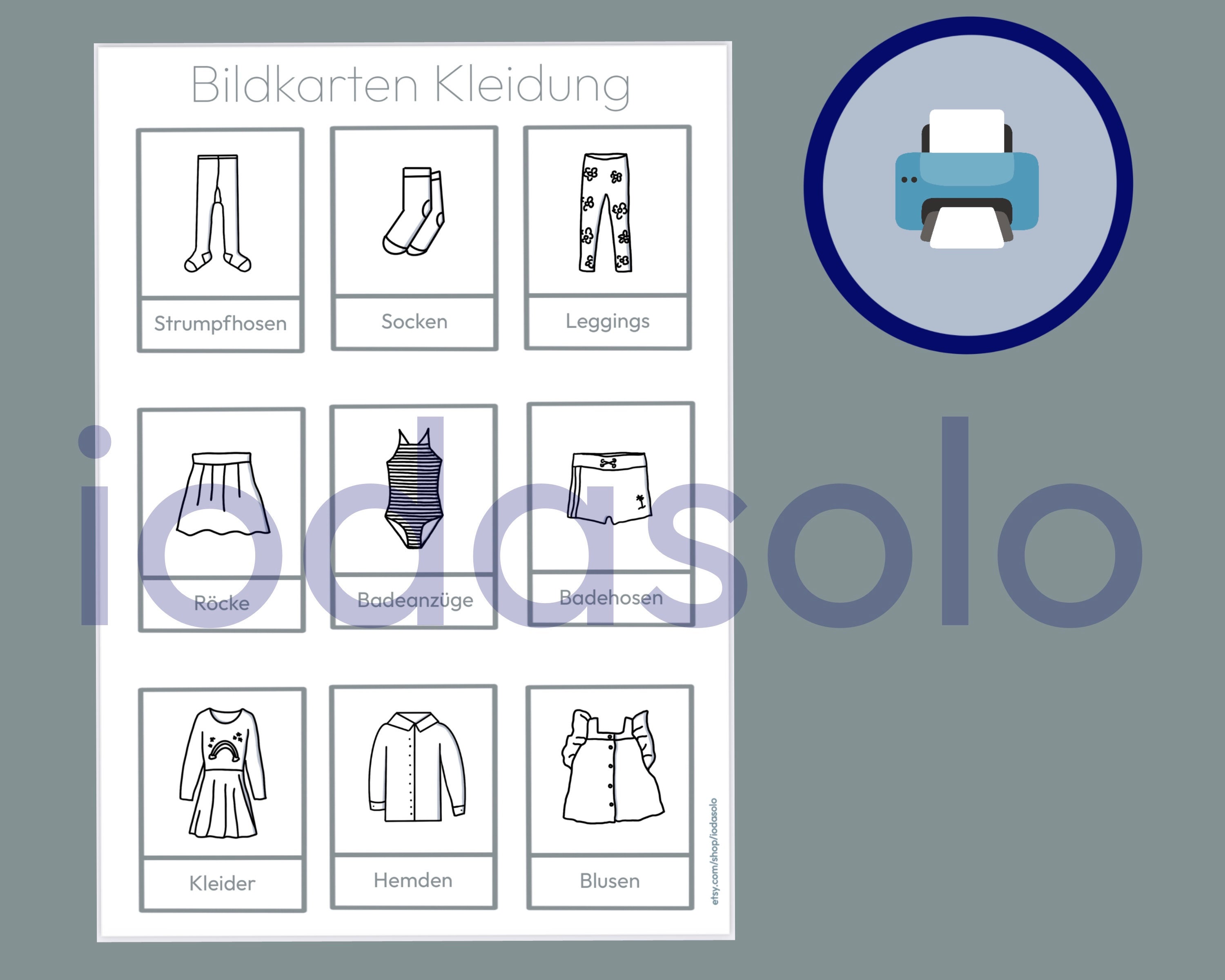  Bildkarten Kleidung Kinder Etiketten Kleiderschrank Montessori Illustration 
