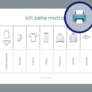 Tagesroutine Kinder anziehen Bildkarten Kleidung anziehen Routine Montessori Lernmaterial anziehen üben Kleinkinder Bildkarten Download