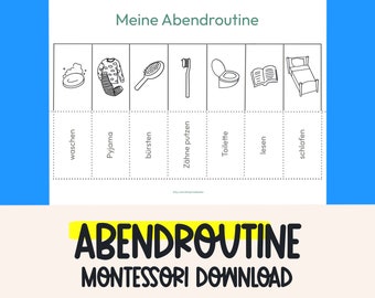 Abendroutine Kinder Routine deutsch Routineplan Kleinkinder Montessori Abend Routine Kinder Tagesablauf Montessori Lernmaterial Download