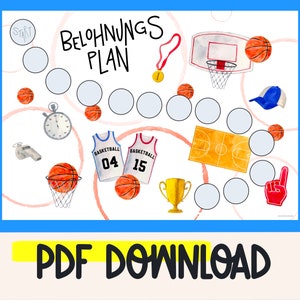 Plan de recompensas tablero de recompensas para niños plan de refuerzo para niños póster para niños regalo para fanáticos del baloncesto impresión plan de recompensas para niños de baloncesto
