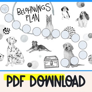 Belohnungsplan Kinder Belohnungstafel Hunde Lernmaterial  Montessori Verstärkerplan Grundschule Stempelkarte ausdrucken Belohnungstafel Kind