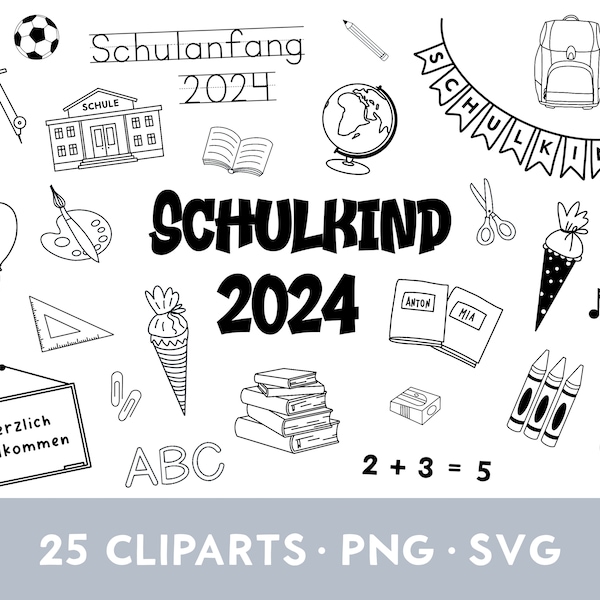 Einschulung PNG Schulsymbole SVG Schule clipart Einschulung Plotterdatei Schulanfang SVG Einschulung clipart Schulkind 2024 icon Schulkind