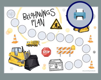 Belohnungsplan Baustelle Belohnungstafel Jungs Verstärkerplan Kleinkinder Belohnungssystem Töpfchen Training Plan Belohnungstafel Kinder PDF