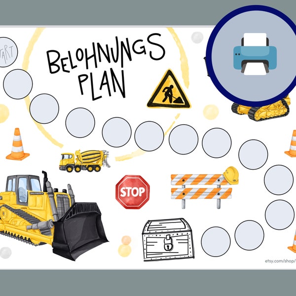 Belohnungsplan Baustelle Belohnungstafel Jungs Verstärkerplan Kleinkinder Belohnungssystem Töpfchen Training Plan Belohnungstafel Kinder PDF