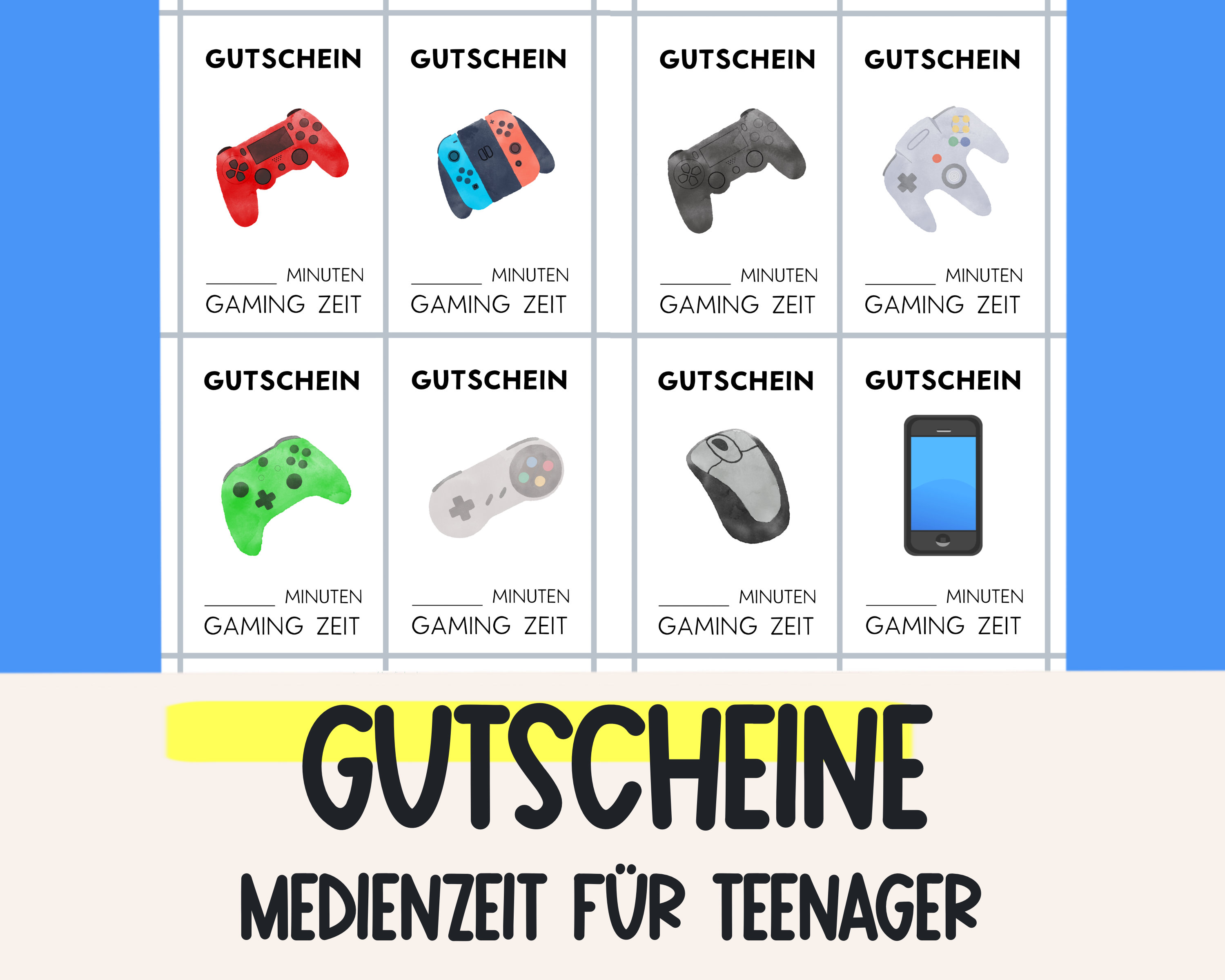Vouchers Media time Children Media chips Gaming Voucher Children Voucher booklet School enrollment Gift for boys Vouchers School cone Little something