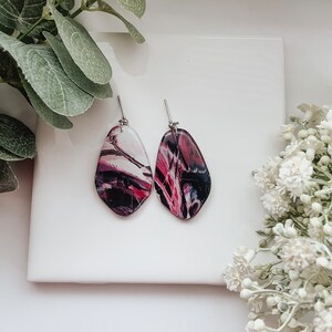 Polymer clay black, pink, white stud post earrings | polymer clay earrings