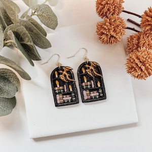 Polymer Clay Dragon Bookshelf Earrings | Polymer Clay Earrings | Bookish Earrings