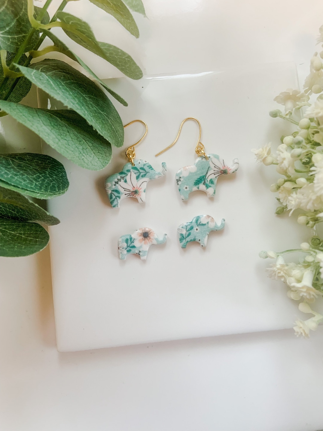 Polymer Clay Spring Floral Elephant Earrings Polymer Clay Earrings