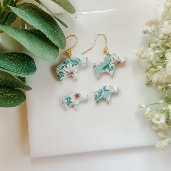 Polymer clay spring floral elephant earrings | polymer clay earrings | elephant earrings