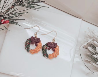 Polymer Clay Christmas Wreath Earrings: Handmade Holiday Jewelry