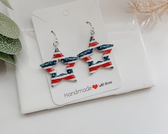 Polymer Clay 4th of July Star Earrings: Patriotic Jewelry