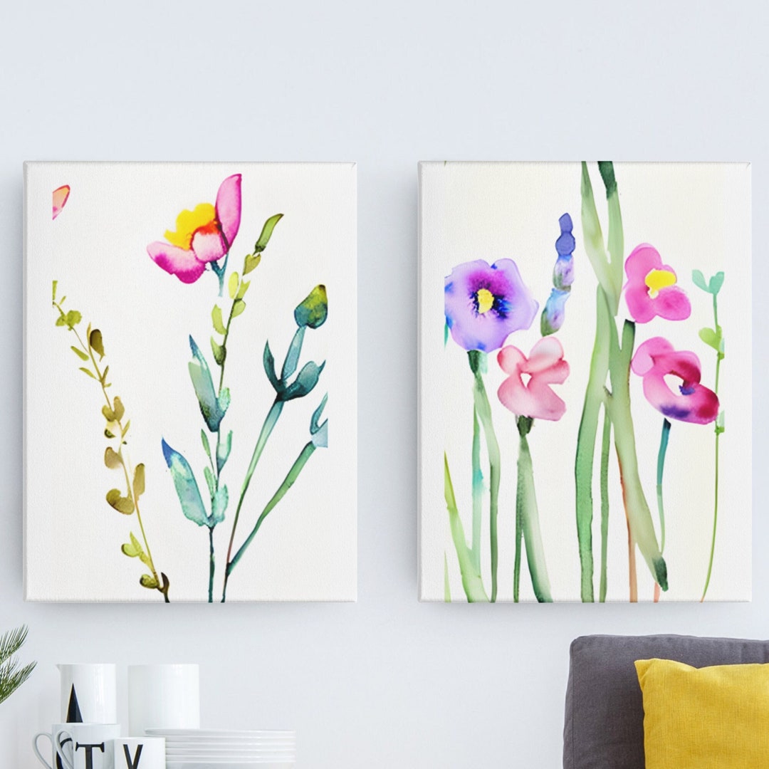 Watercolor Botanical Wildflowers Set of 2, Botanical Wall Art ...
