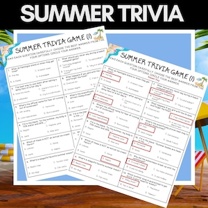 Summer Trivia Game Printable | Funny Multiple Choice Quiz | End-of-Year Classroom or Party Game | Family Night Game | Summer Camp Activity