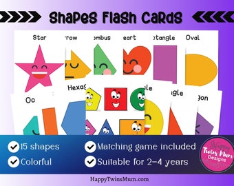 Schede Flash forme per 2-4 anni/ Schede Flash forme geometriche stampabili/ Materiali Montessori/ Flashcard per aule scolastiche prescolari