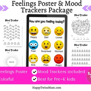 Pôsteres de sentimentos | Rastreadores de humor | Gráfico de Emoções | Cartões SEL para autoconsciência | Imprimíveis DIY para sala de aula e ensino doméstico | Recursos Montessorianos