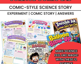 Science Experiments for Kids Printable, STEM Comic Activity Book, Homeschool Resources, Fun Lab Activities Ages 6-10, Summer Fun