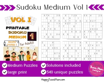 Printable Sudoku Medium For Adults Vol 1 | 540 Different Sudoku Puzzles With Answers | Printable Adult Puzzle Book | Brain Teasers | Sudoku