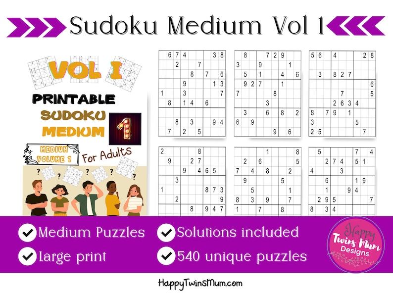 printable sudoku medium for adults vol 1 540 different etsy