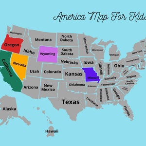 Amerika Karte für Kinder | USA Karte für Kinder | Printables | Klassenzimmer Geschichte Arbeitsblatt | Road Trip Reise Karte für Kinder