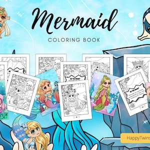 Mermaid Coloring Book| Mermaid Coloring Pages for Girls, Teens & Kids| Printable Coloring Book| Girls Birthday Party| Mermaid Birthday Party