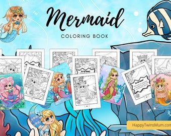 Mermaid Coloring Book| Mermaid Coloring Pages for Girls, Teens & Kids| Printable Coloring Book| Girls Birthday Party| Mermaid Birthday Party